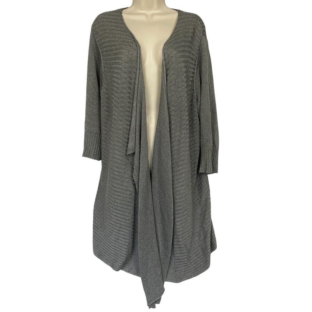 Eileen Fisher Linen Silk Long Cardigan Sweater Womens XL Gray Open Lagenlook‎